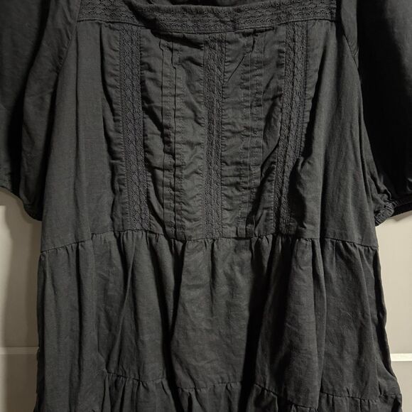 Loft Women Puff Sleeve Tier Square Neck Boho Lace Pintuck Front Black Medium - Picture 2 of 6